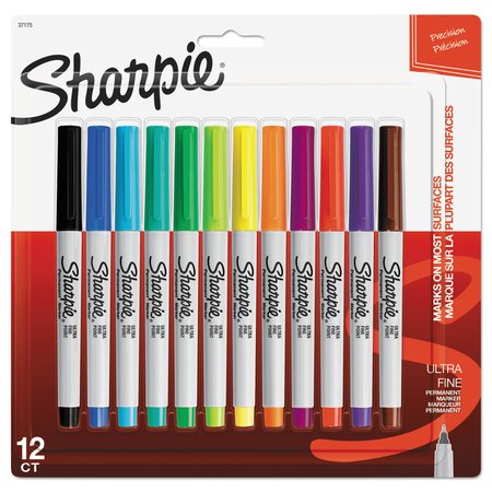 SHARPIE Ultra Fine Tip Permanent Marker, Extra-Fine Needle Tip, Assorted Colors, PK12 PK 37175PP